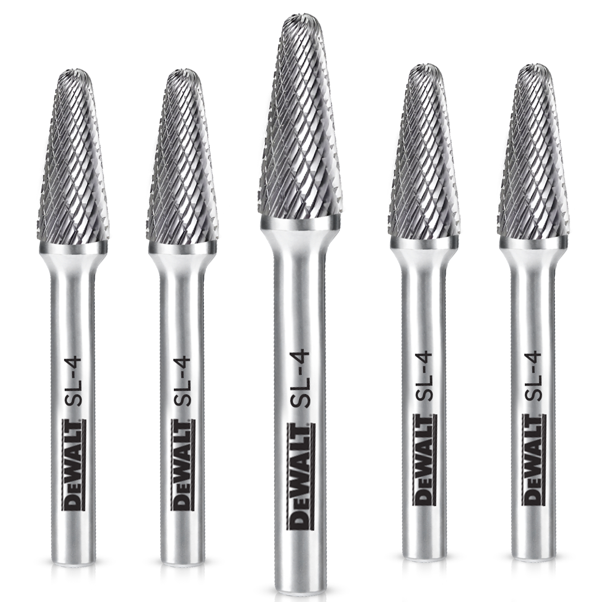 DEWALT Carbide Burr Set — 5-Pc., Double-Cut, Tungsten Carbide, Model# DXCBTJSL4-5